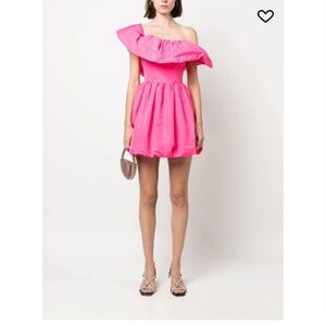 MSGM pink ruffle off the shoulder mini puff dress